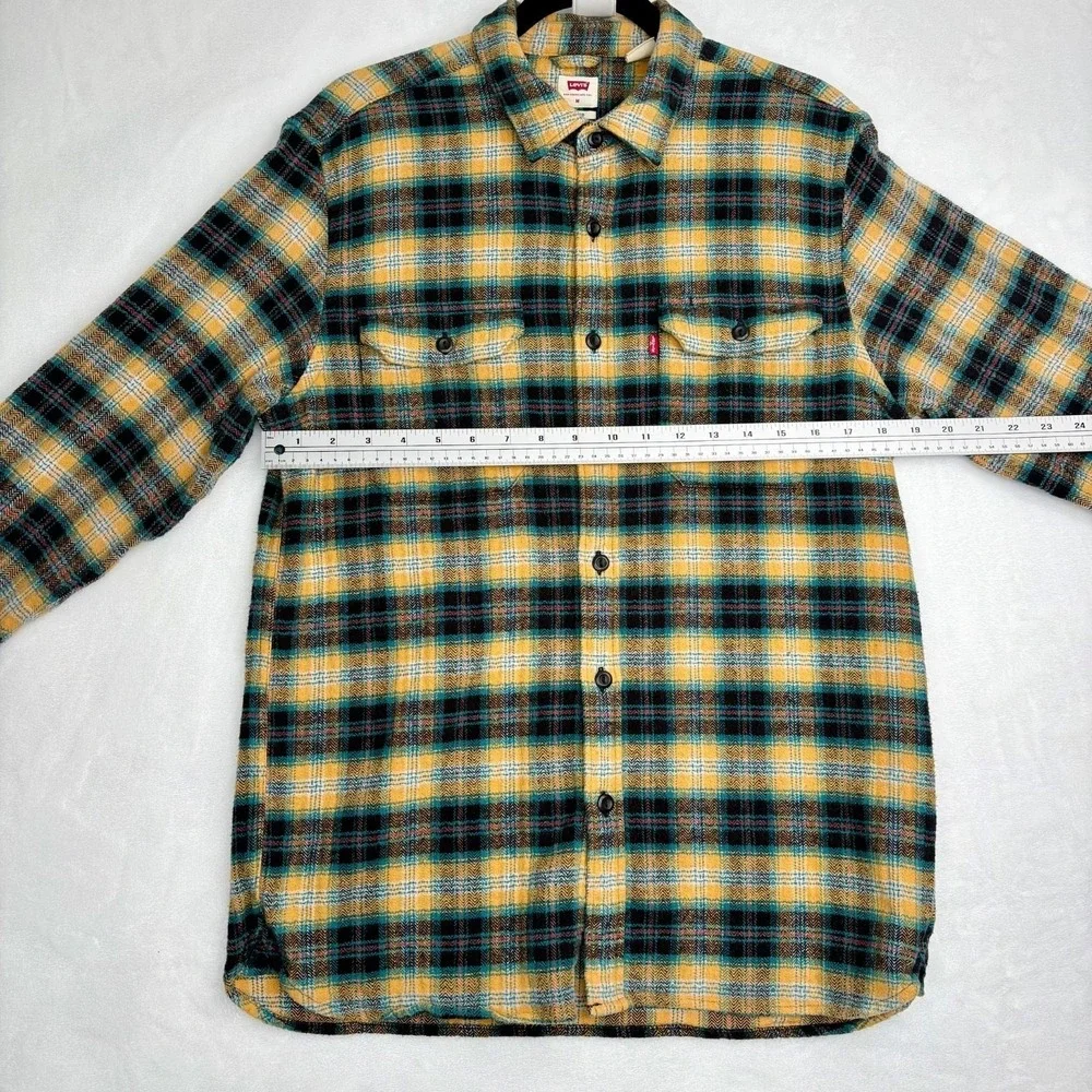 Levi's Relaxed‎ Fit Plaid Flannel Shirt Yellow Black Green Mens Medium Western